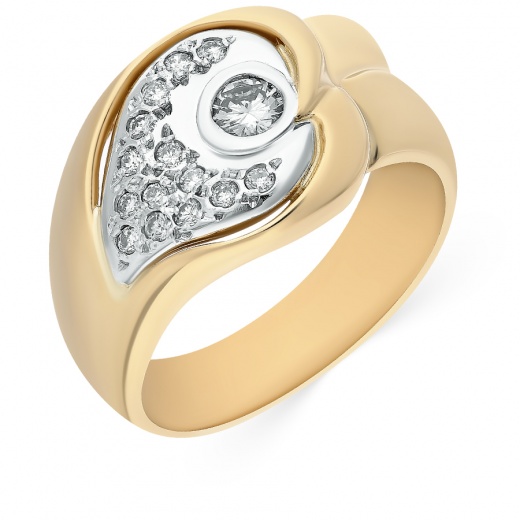 Кольцо из комбинированного золота 585 пробы c 15 бриллиантами 056785 фото 1