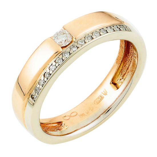 Кольцо из комбинированного золота 585 пробы c 16 бриллиантами, Л23156618 за 22750