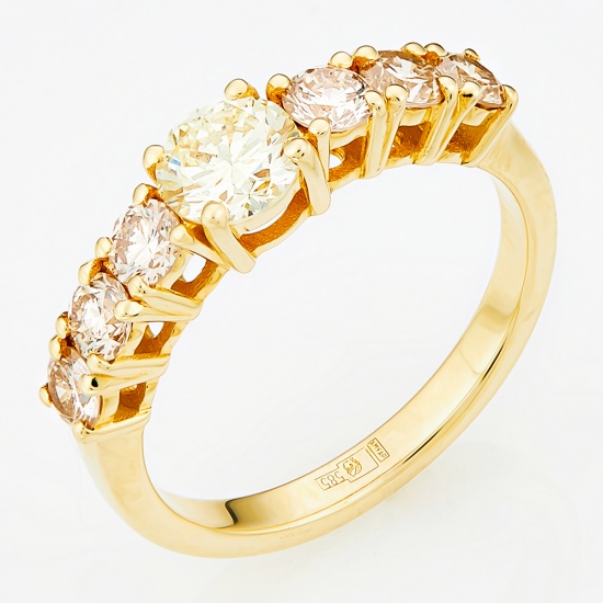 Кольцо из желтого золота 585 пробы c 7 бриллиантами