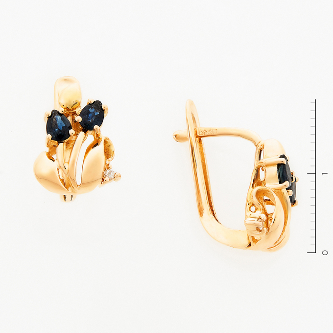 Серьги золото, 585, 4 к.,4,35 гр. (чистый вес 4,35 гр.); 2 Бриллиант Кр57 6/7 вес 0,02 ct