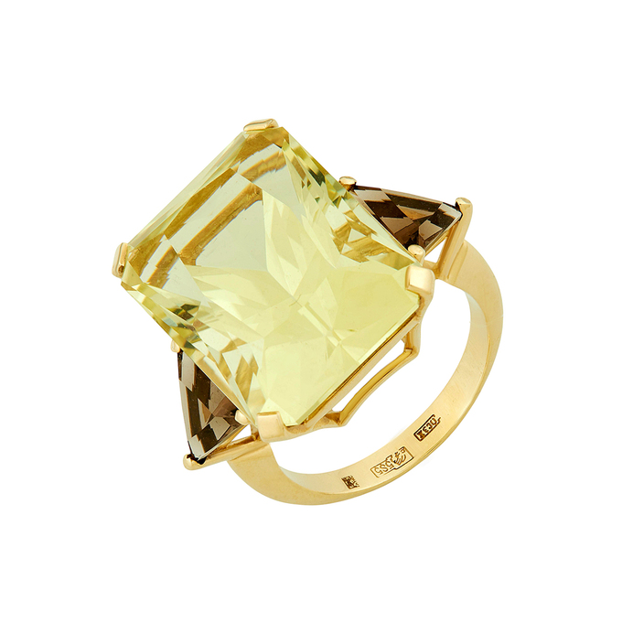 Кольцо из золота 585 пробы c цитрином и раухтопазами