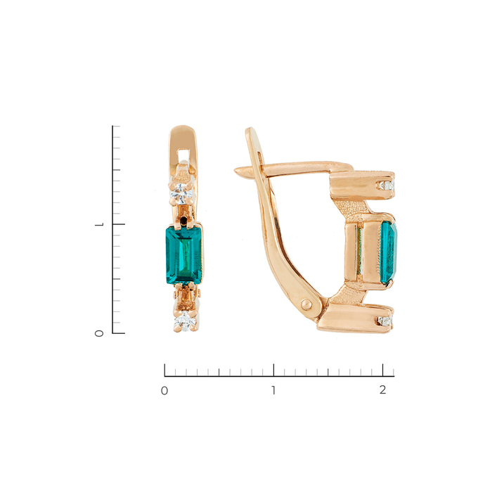 Серьги из красного золота 585 пробы c 4 бриллиантами и 2 синт. изумрудами, Л 2809 3619 за 26950
