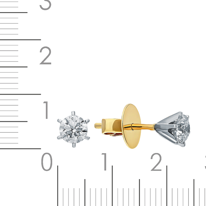 Серьги-пусеты золото, 750, 3 к.,3,44 гр. (чистый вес 3,44 гр.) куплены в ЗУ; Бриллиант Кр57 9-1/8 вес 0,56 ct, Бриллиант Кр57 9-1/8 вес 0,62 ct