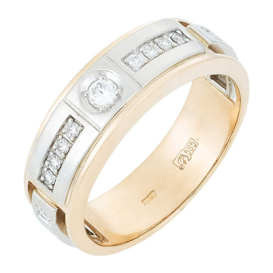 Кольцо из комбинированного золота 585 пробы c 11 бриллиантами, Л39104437 за 55200