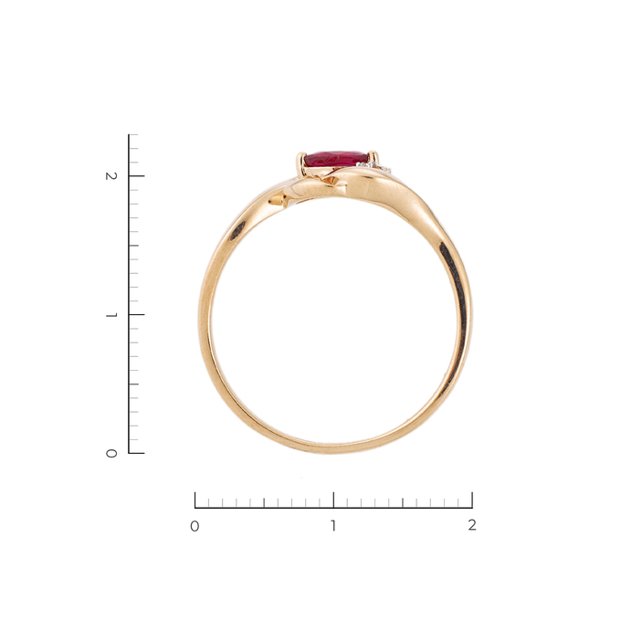 Кольцо из красного золота 585 пробы c 2 бриллиантами и 1 рубином, Л 0408 2159 за 14350