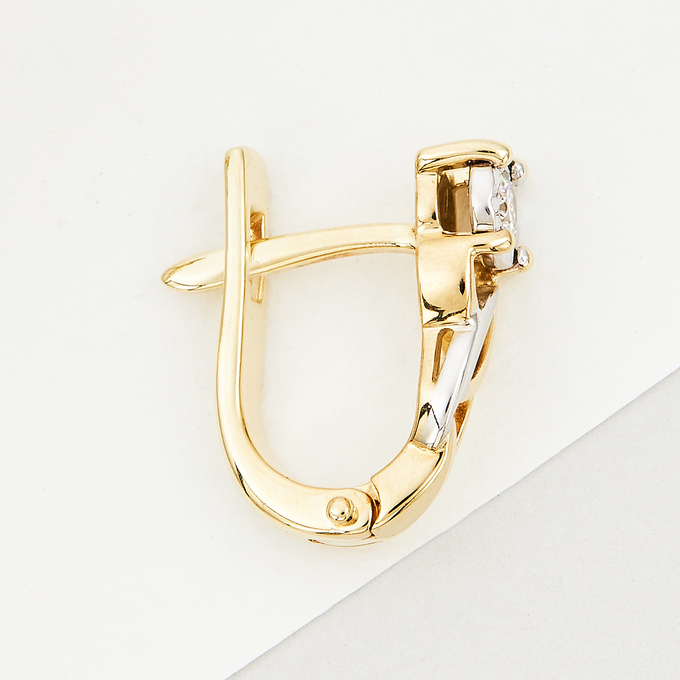 Серьги из комбинированного золота 585 пробы c 2 бриллиантами