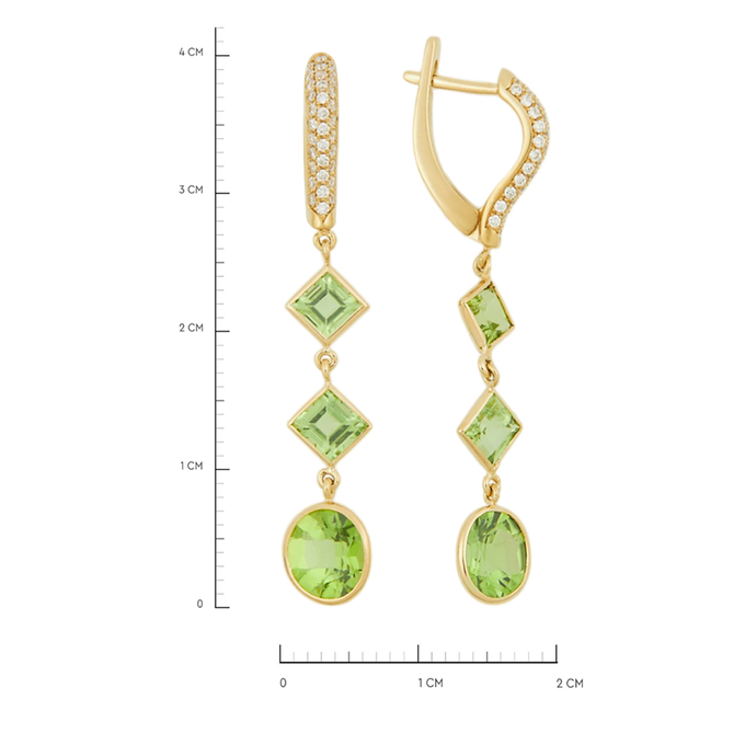 Серьги из золота 750 пробы c хризолитами и бриллиантами, Л 2509 0259 за 69860