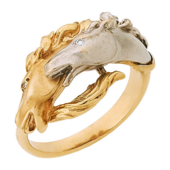 Кольцо из комбинированного золота 750 пробы c 2 бриллиантами, Л28092914 за 90000