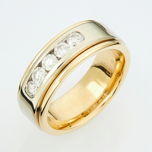 Кольцо из комбинированного золота 585 пробы c 5 бриллиантами Л35050182 фото 1