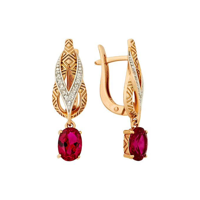 Серьги из золота 585 пробы c бриллиантами и корундами, Ц О007 3069 за 44600