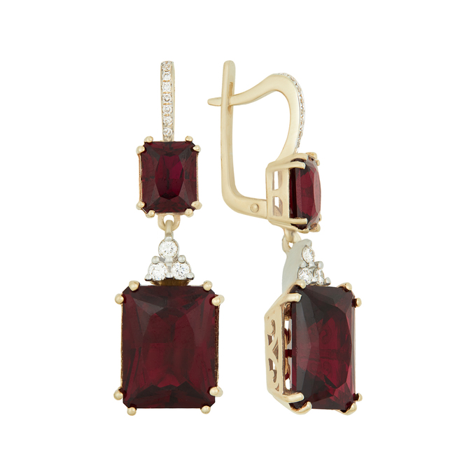 Серьги из золота 585 пробы c бриллиантами и синтетическими рубинами, Л 2810 1290 за 121500