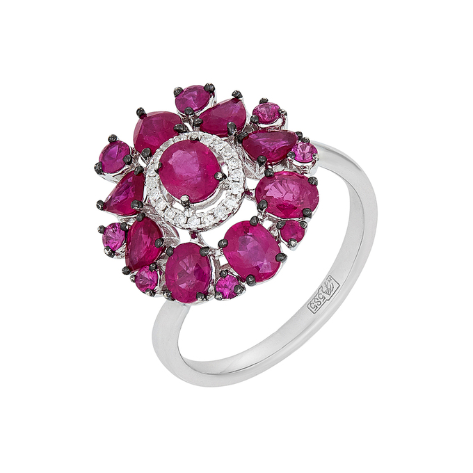 Кольцо из золота 585 пробы c рубинами и бриллиантами