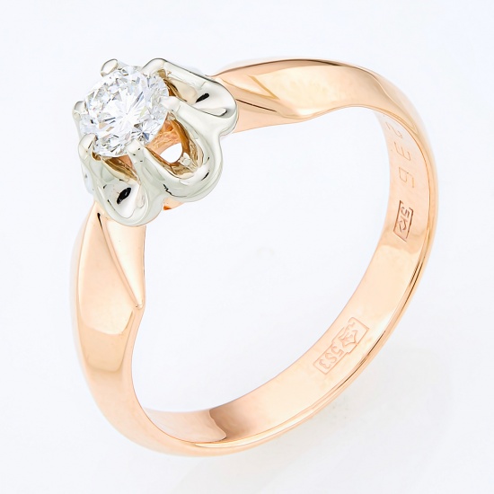 Кольцо из комбинированного золота 583 пробы c 1 бриллиантом, Л24130603 за 72415