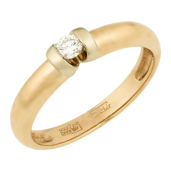 Кольцо из комбинированного золота 585 пробы c 1 бриллиантом, Л76007648 за 34900