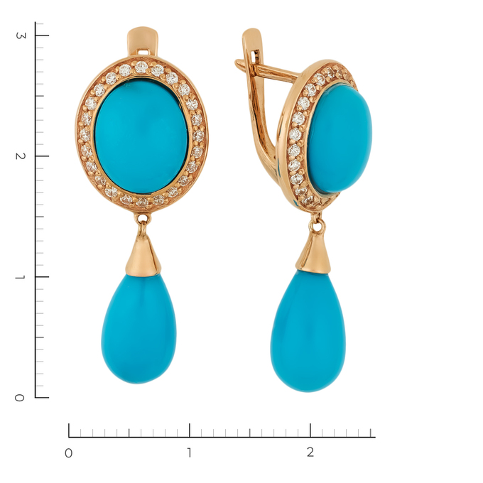 Серьги из золота 585 пробы c 4 Бир. пресс. и 48 фианитами