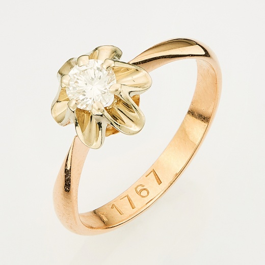 Кольцо из комбинированного золота 583 пробы c 1 бриллиантом Л33077253 фото 1
