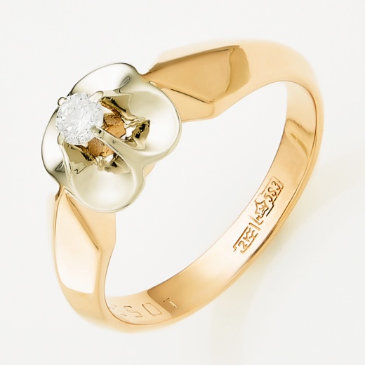 Кольцо из комбинированного золота 583 пробы c 1 бриллиантом Л71000636 фото 1