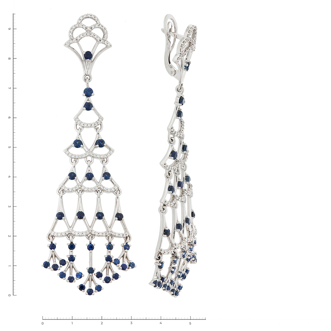 Серьги из белого золота 585 пробы c 186 бриллиантами и 70 сапфирами