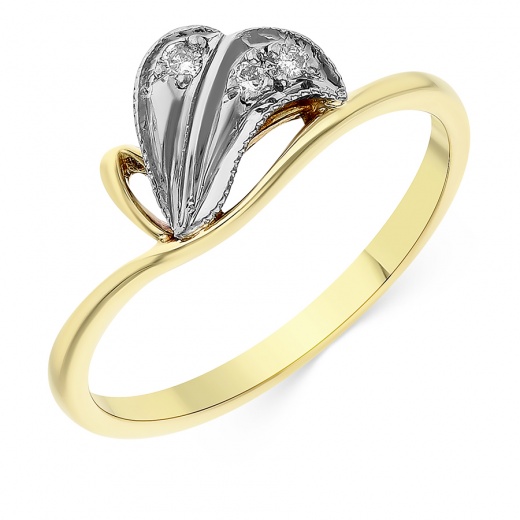Кольцо из комбинированного золота 585 пробы c 3 бриллиантами, Л09085928 за 6 270 ₽