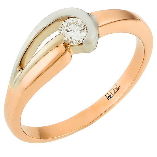Кольцо из комбинированного золота 585 пробы c 1 бриллиантом, Л24139197 за 20500