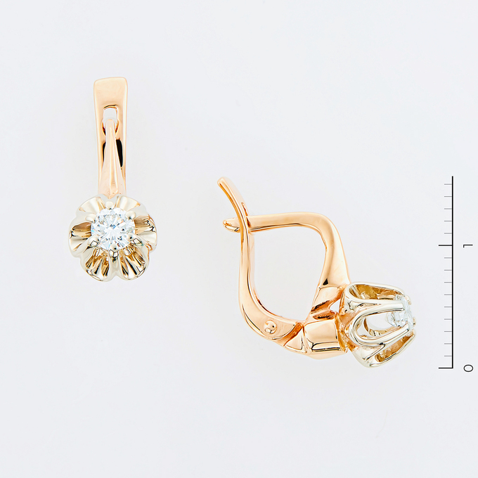 Серьги из золота 585 пробы c 2 бриллиантами