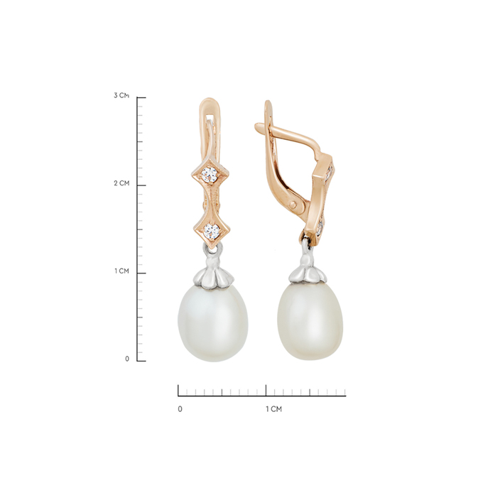 Серьги из золота 585 пробы c фианитами и культ. жемчугом, Л 2212 5087 за 45520