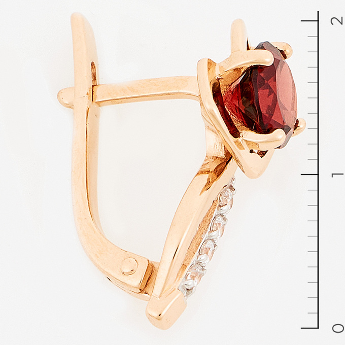 Серьги из красного золота 585 пробы c 2 гранатами и фианитами