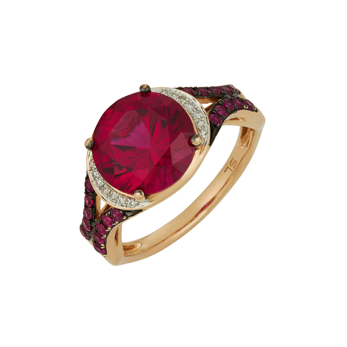 Кольцо из золота 585 пробы c бриллиантами и синтетическими рубинами