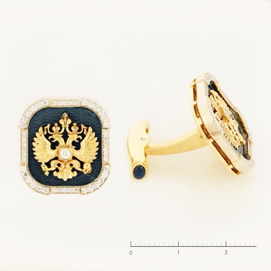 Запонка из комбинированного золота 750 пробы c 94 бриллиантами и 4 Сапфир кабошон и эмалями
