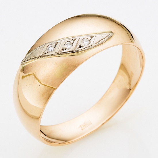 Кольцо из комбинированного золота 585 пробы c 3 бриллиантами, Л25075695 за 19 120 ₽
