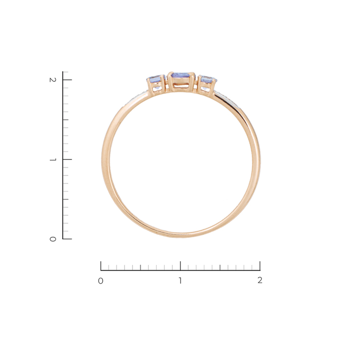 Кольцо из красного золота 585 пробы c 6 бриллиантами и 3 танзанитами