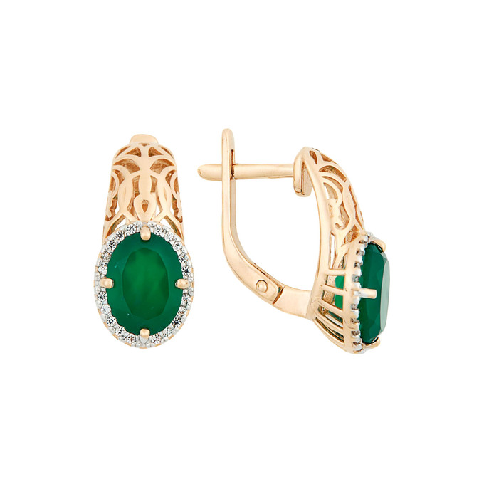 Серьги из золота 585 пробы с хризопразами и фианитами, Л 6103 3000 за 44000