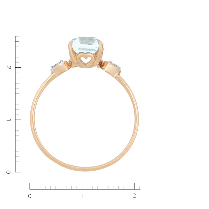 Кольцо из красного золота 585 пробы c 1 топазом и 2 фианитами