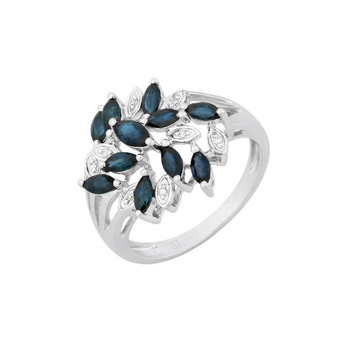 Кольцо из золота 585 пробы c сапфирами и бриллиантами