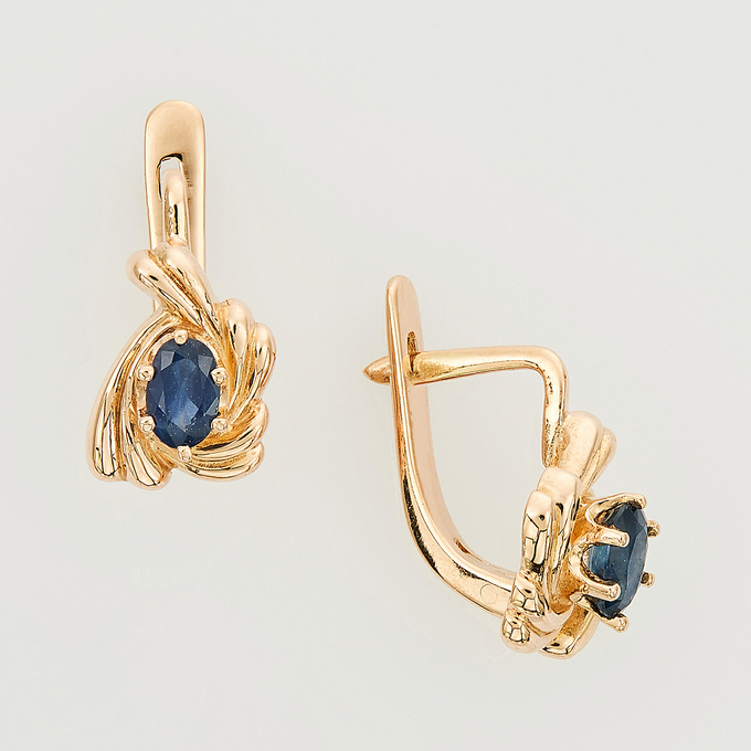 Серьги из золота 585 пробы c 2 сапфирами