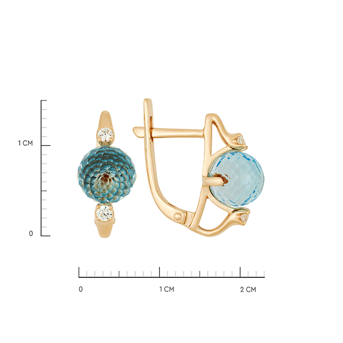 Серьги из золота 585 пробы c топазами и фианитами