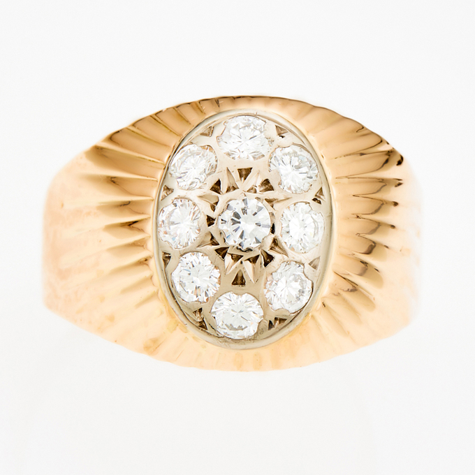 Кольцо из комбинированного золота 585 пробы c 9 бриллиантами