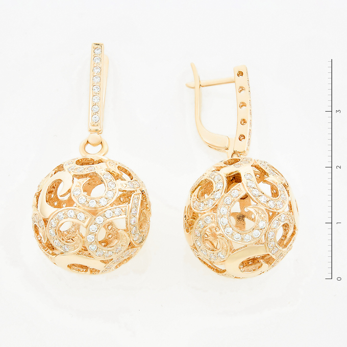 Серьги из красного золота 585 пробы c фианитами