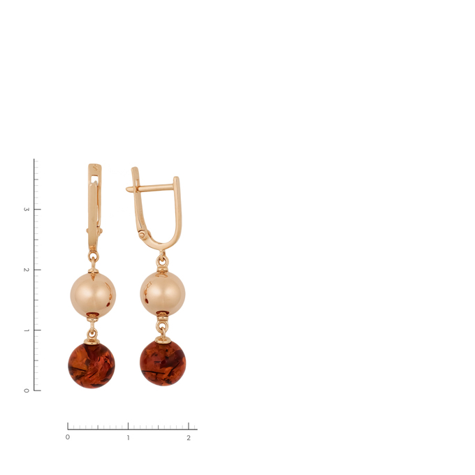 Серьги из красного золота 585 пробы c 2 янтарями