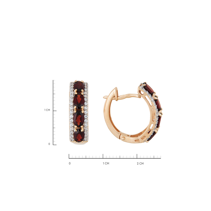 Серьги из золота 585 пробы c гранатами и фианитами, Л 2412 9644 за 41200