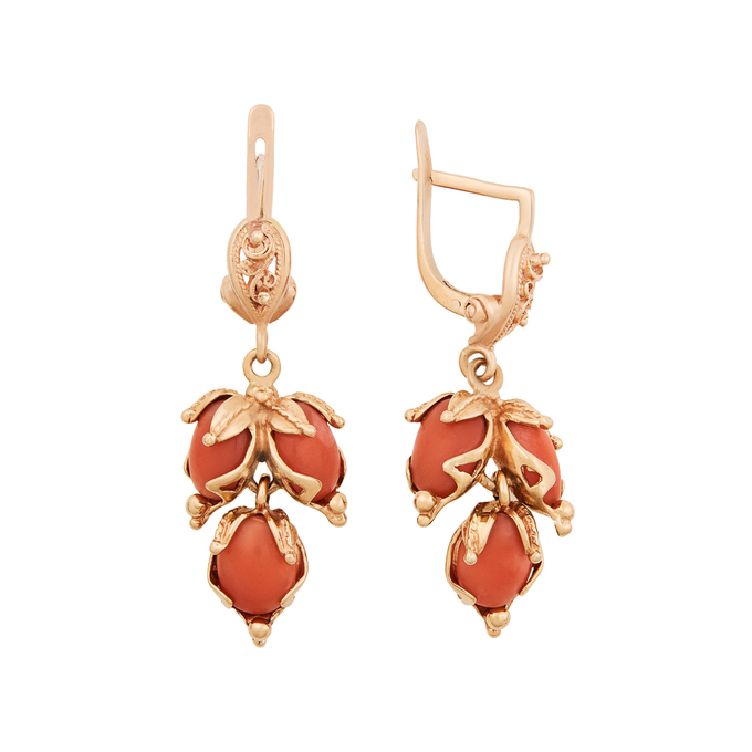 Серьги из золота 585 пробы c кораллами, К 0000 3639 за 125000