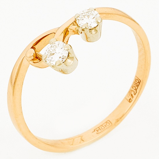 Кольцо из комбинированного золота 585 пробы c 2 бриллиантами, Л30130247 за 9415