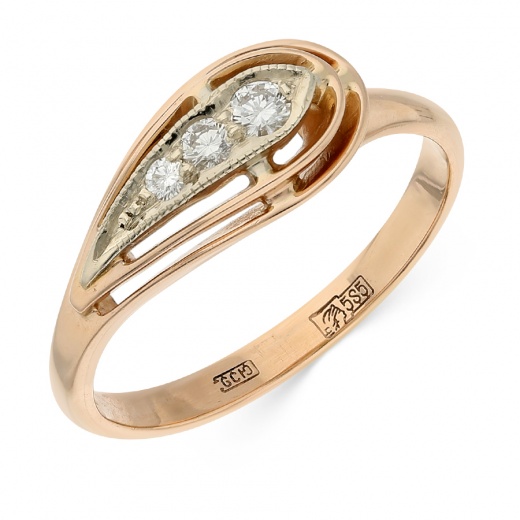 Кольцо из комбинированного золота 585 пробы c 3 бриллиантами Л04065996 фото 1