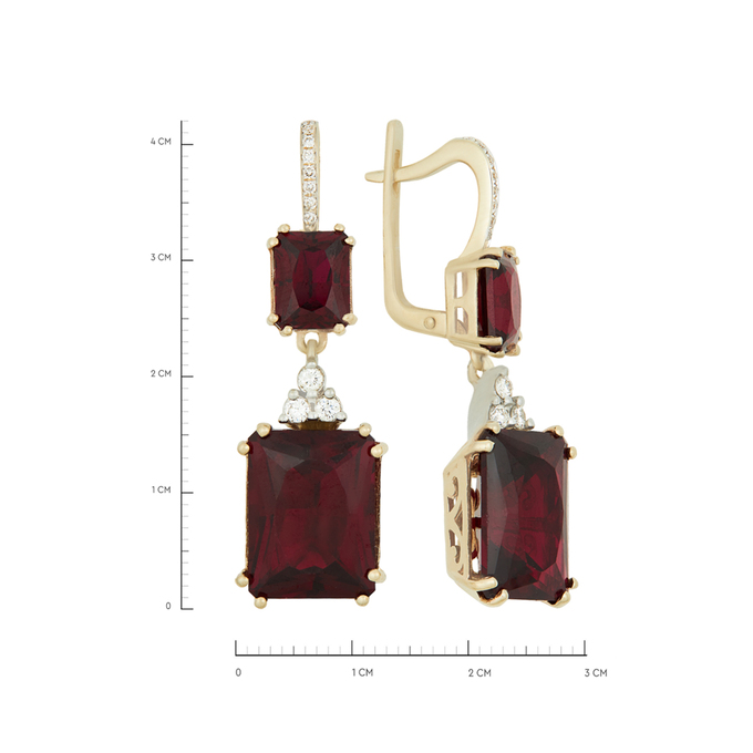 Серьги из золота 585 пробы c бриллиантами и синтетическими рубинами, Л 2810 1290 за 121500