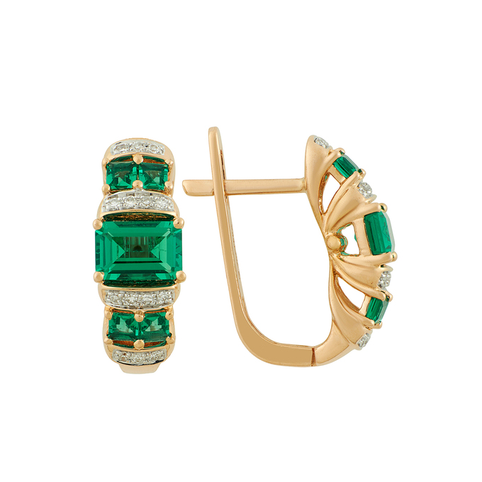 Серьги из золота 585 пробы c бриллиантами и синтетическими изумрудами, Ц О007 1603 за 53920