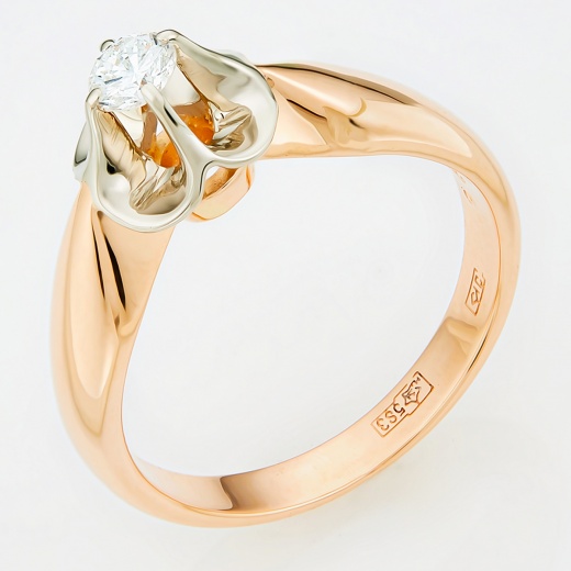 Кольцо из комбинированного золота 583 пробы c 1 бриллиантом Л20096955 фото 1