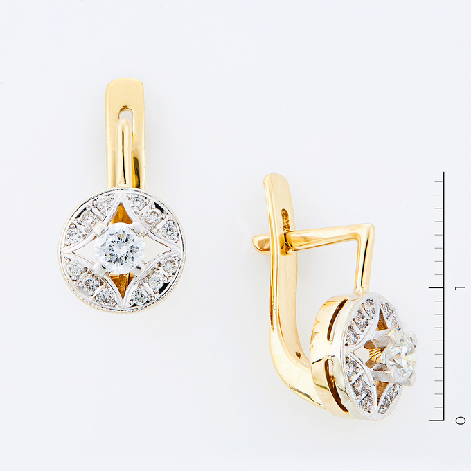 Серьги из золота 585 пробы c 26 бриллиантами
