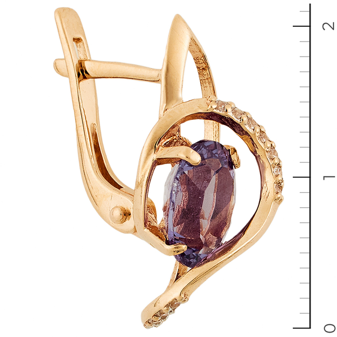 Серьги из красного золота 585 пробы c фианитами и 2 корундами