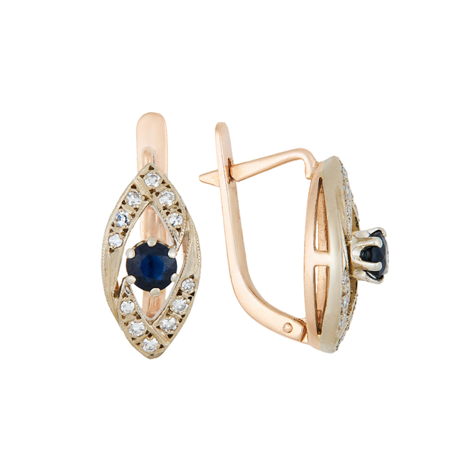Серьги из золота 585 пробы c сапфирами и бриллиантами, Л 5703 5818 за 78000