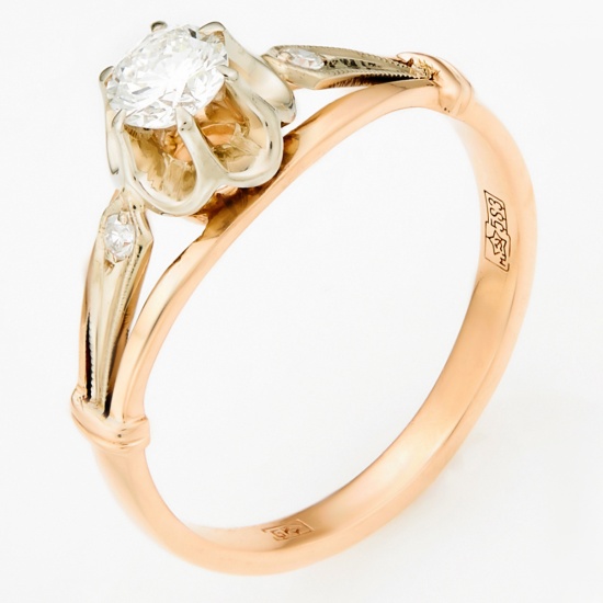 Кольцо из комбинированного золота 583 пробы c 2 бриллиантами, Л58036888 за 74500
